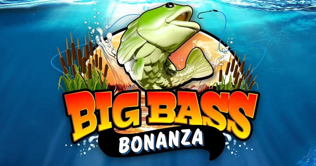 Big Bass Bonanza açılış ekranı: sudan sıçrayan levrek ve sazlıklar